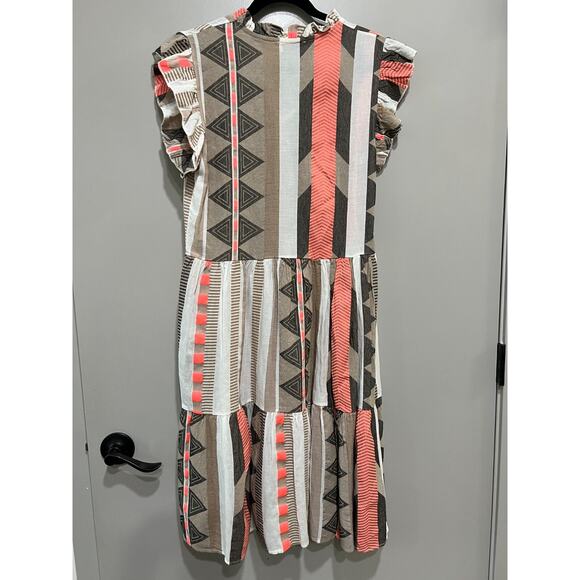 Sofia Made in Italy Bright Geometric aztec print summer Midi Dress with ruffle - Picture 3 of 9